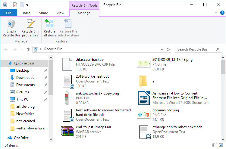 deleted files not seen in recycle bin