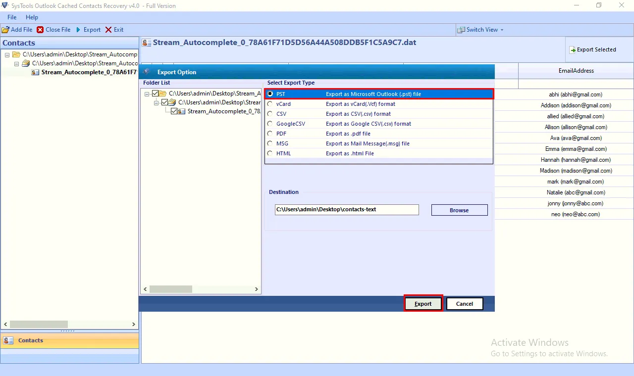 transder outlook cached email addresses 2016