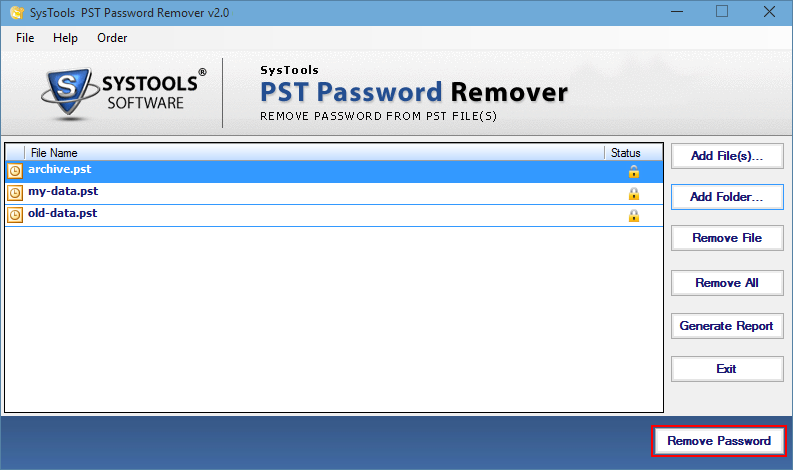 delet pst file password