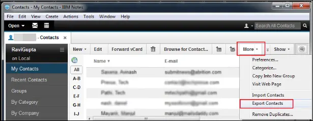 export Lotus Notes contacts to Outlook