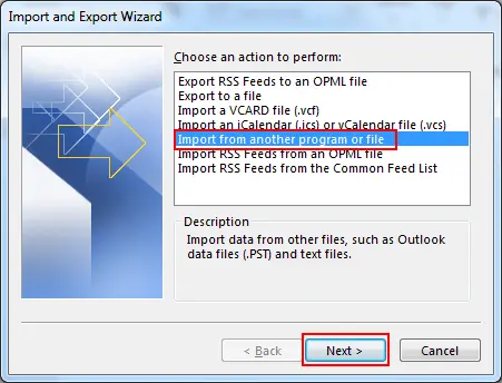 choose the ‘Import from another program or file