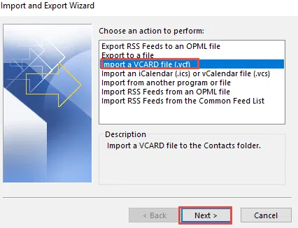 import a vCard file