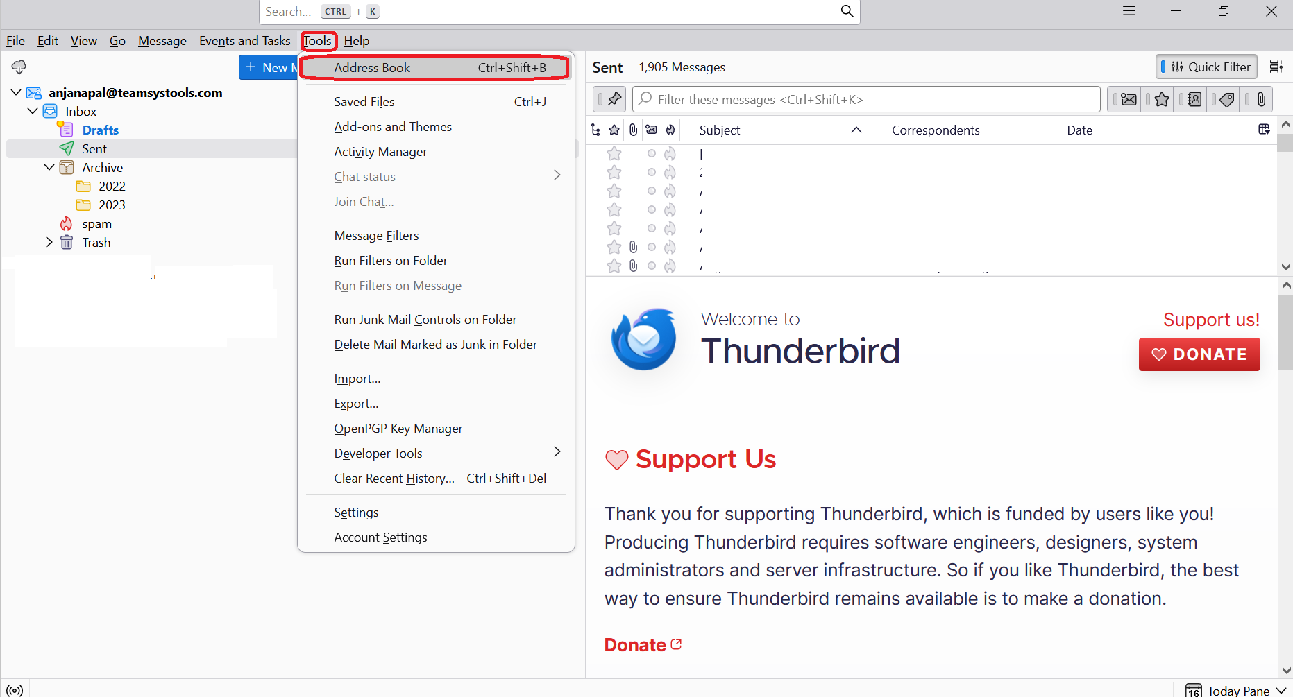 import Outlook contacts to Thunderbird account