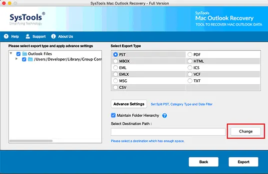 Select PST as the export format