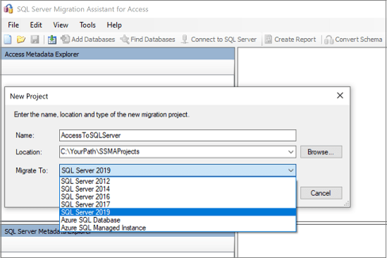 pick SQL Server as the destination