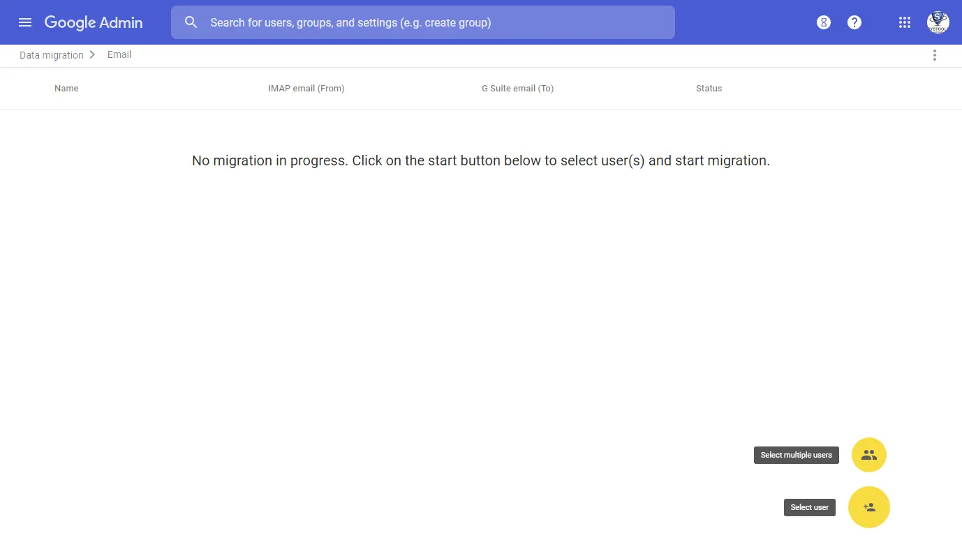 select the user to migrate Google Apps to new domain