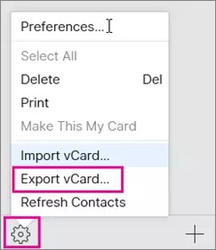 export vCard file