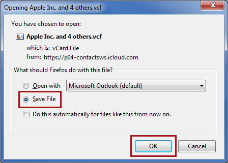 save the iCloud contacts in vCard