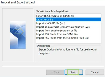 choose export to a file