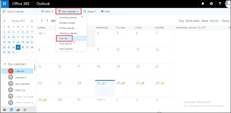 transfer outlook calendar to O365