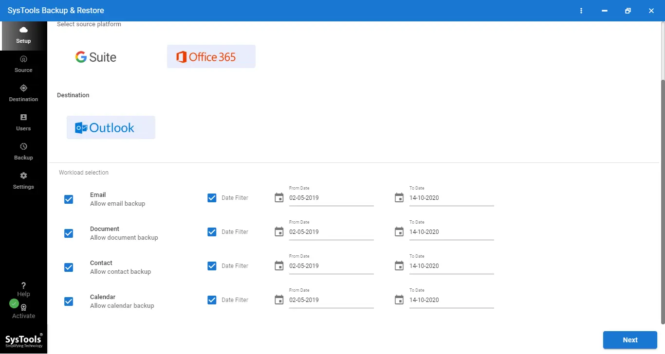 enter source and destination users