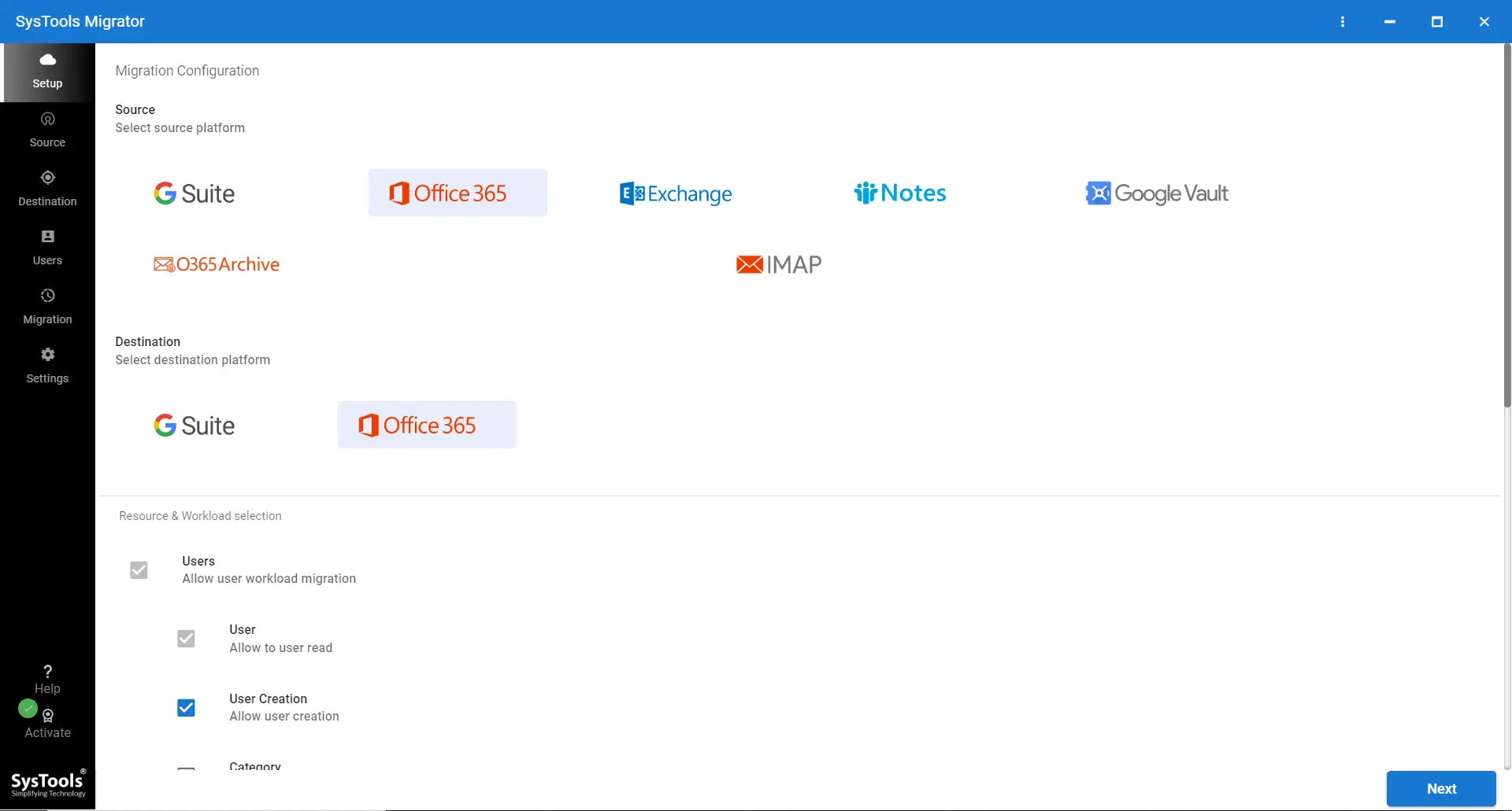 download and select Source and Destination platforms