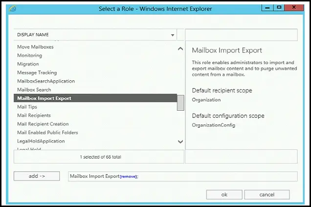 choose the Mailbox Import Export option