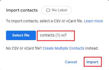 adding vCard or VCF file